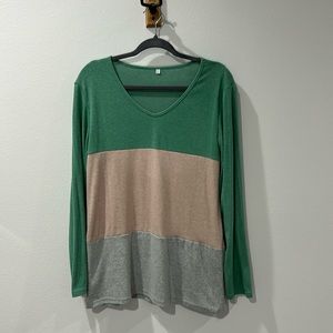 Brand unknown - Size large - green, tan, and gray sweater